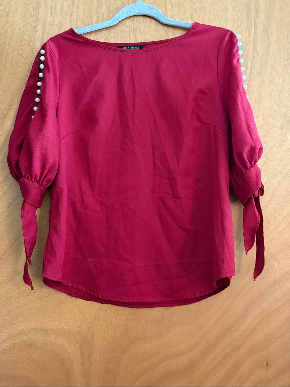 SHEIN Women's Pearl Accent Red Blouse